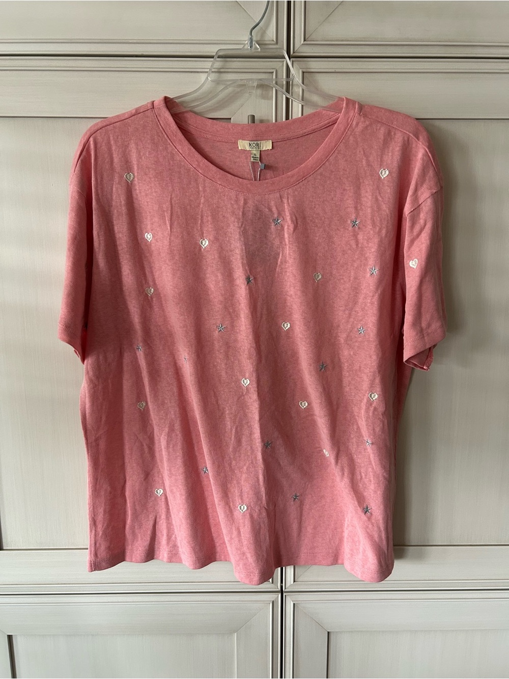 Kori Pink Short Sleeve Tee with Heart & Star Embellishments